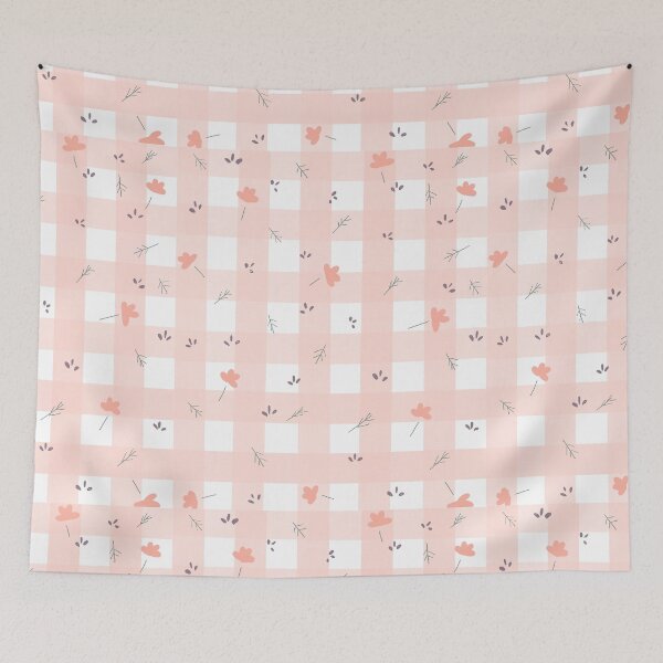 Item preview, pink and white check floral pattern  designed and sold by RedwoodShop.