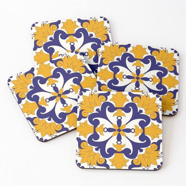 Item preview, Moroccan Tile Pattern - Yellow and Blue - Detailed Block Print Design, simple pattern designed and sold by SemDesigns1.