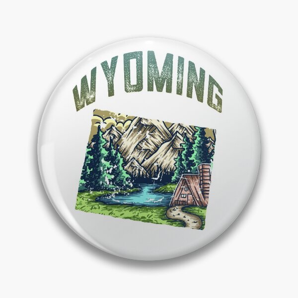 Artikelvorschau, Wyoming Dekorative State Map Shape mit Campingszene (US State Shapes Map Collection, Distressed Style Series) entworfen und verkauft von gumdrop-go.