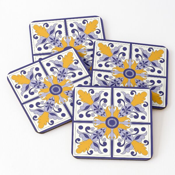 Item preview, Moroccan Tile Pattern - Yellow and Blue - Detailed Block Print Design, simple pattern designed and sold by SemDesigns1.