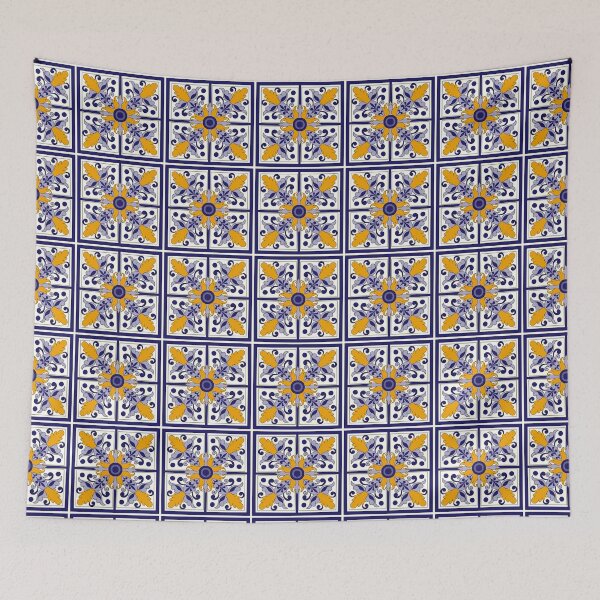 Item preview, Moroccan Tile Pattern - Yellow and Blue - Detailed Block Print Design, simple pattern designed and sold by SemDesigns1.
