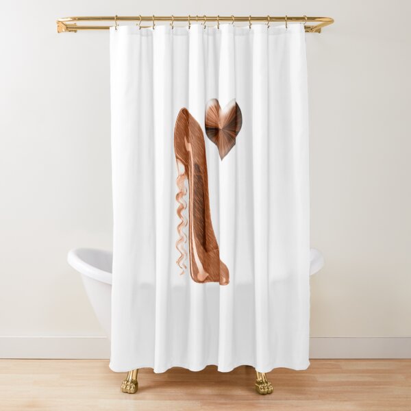 Copper Corkscrew Stiletto High Heel Shoe and 3D Effect Heart Shower Curtain