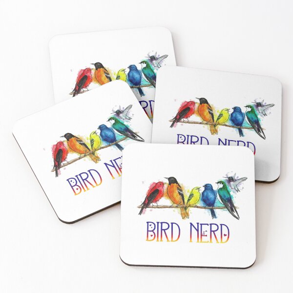 Item preview, Bird Nerd; Rainbow Birds III - Gift for Birdwatchers - Ink Watercolor Wildlife Painting - LGBTQ+ Ally Pride Flag designed and sold by linbirds.