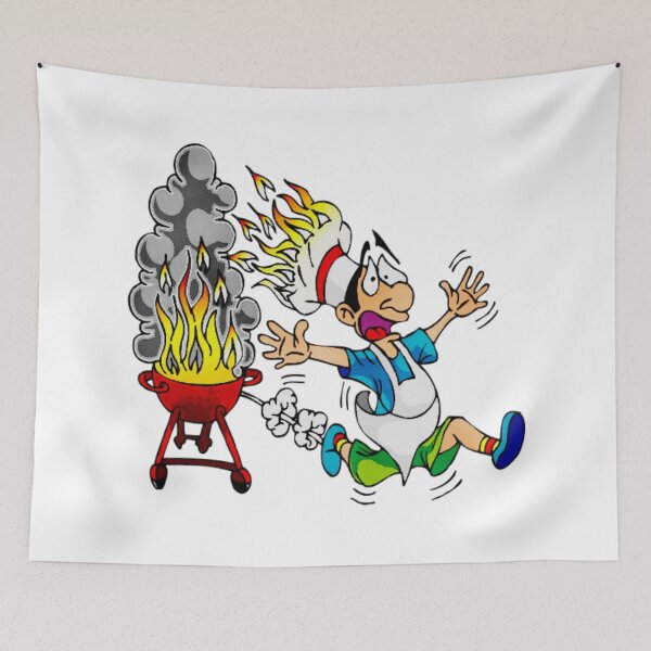 Item preview, Funny Cartoon Design Of a Chef ran away because of Fire  designed and sold by VIVEK KUMAR RAI.