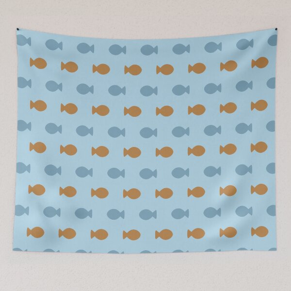 Item preview, Trendy orange and blue fish on blue background sea pattern designed and sold by sophieklen.