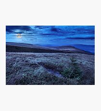 moon light on stone mountain slope with forest Photographic Print