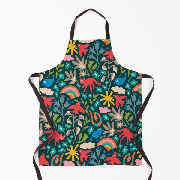 Item preview, LAND OF PLENTY Cute Fun Eco Nature Pattern with Birds Animals Flowers Rainbow Sun Clouds in Bright Multi-Colours on Dark Teal - UnBlink Studio by Jackie Tahara designed and sold by Jackie Tahara of UnBlink Studio.