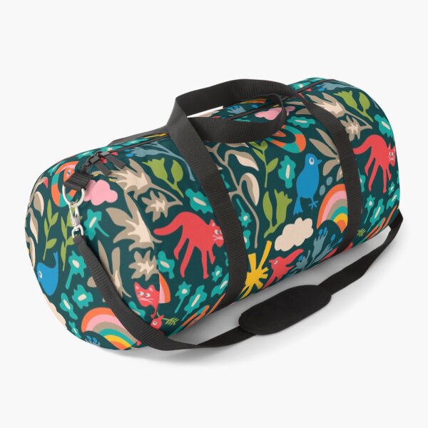 Item preview, LAND OF PLENTY Cute Fun Eco Nature Pattern with Birds Animals Flowers Rainbow Sun Clouds in Bright Multi-Colours on Dark Teal - UnBlink Studio by Jackie Tahara designed and sold by Jackie Tahara of UnBlink Studio.