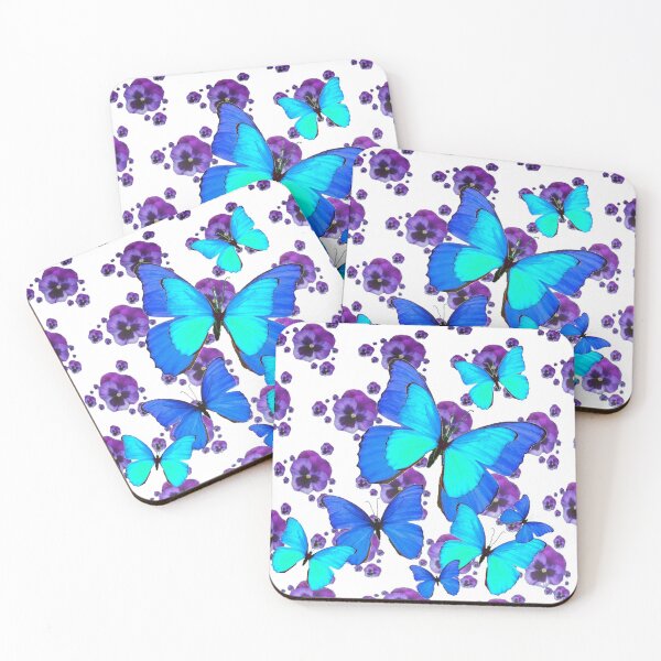 Item preview, BLUE BUTTERFLIES PURPLE PANSY FLOWER PATTERNS ART designed and sold by sharlesart.