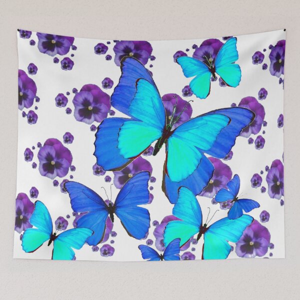Item preview, BLUE BUTTERFLIES PURPLE PANSY FLOWER PATTERNS ART designed and sold by sharlesart.
