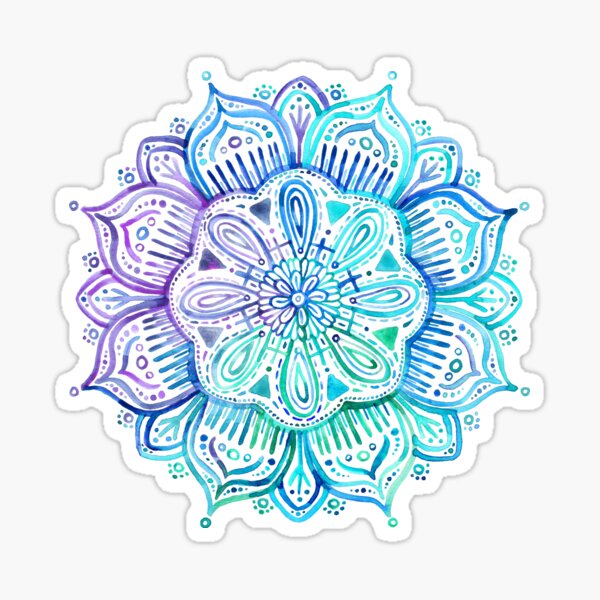 Iridescent Aqua and Purple Watercolor Mandala Sticker