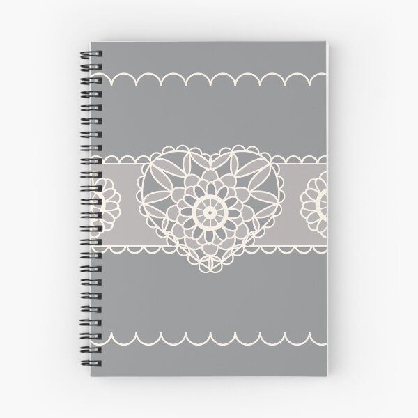Item preview, Spiral Notebook 1970's 1980's Vintage Style Heart Shape Crochet Quilting Pattern Silver Heart Lace Ribbon designed and sold by H3designs.
