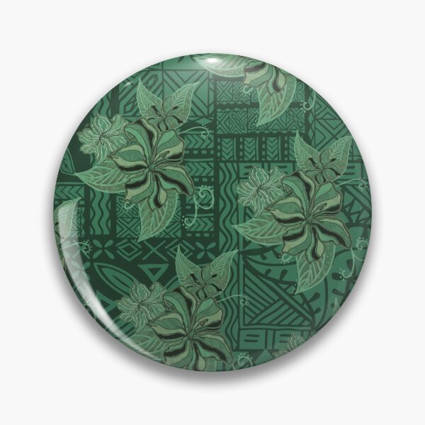 Artikelvorschau, Hawaiianischer, polynesischer und samoanischer Vintage-Druck mit grünem Tapa-Hibiskus entworfen und verkauft von sunnthreads.