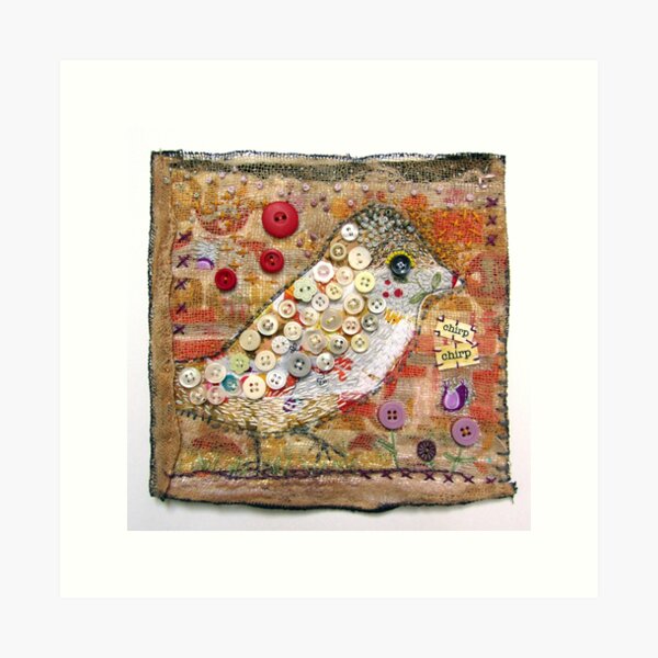 Chirp Bird Buttons Textile Quilt Art Art Print