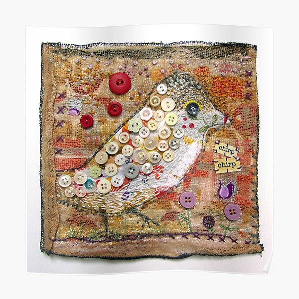 Chirp Bird Buttons Textile Quilt Art Poster