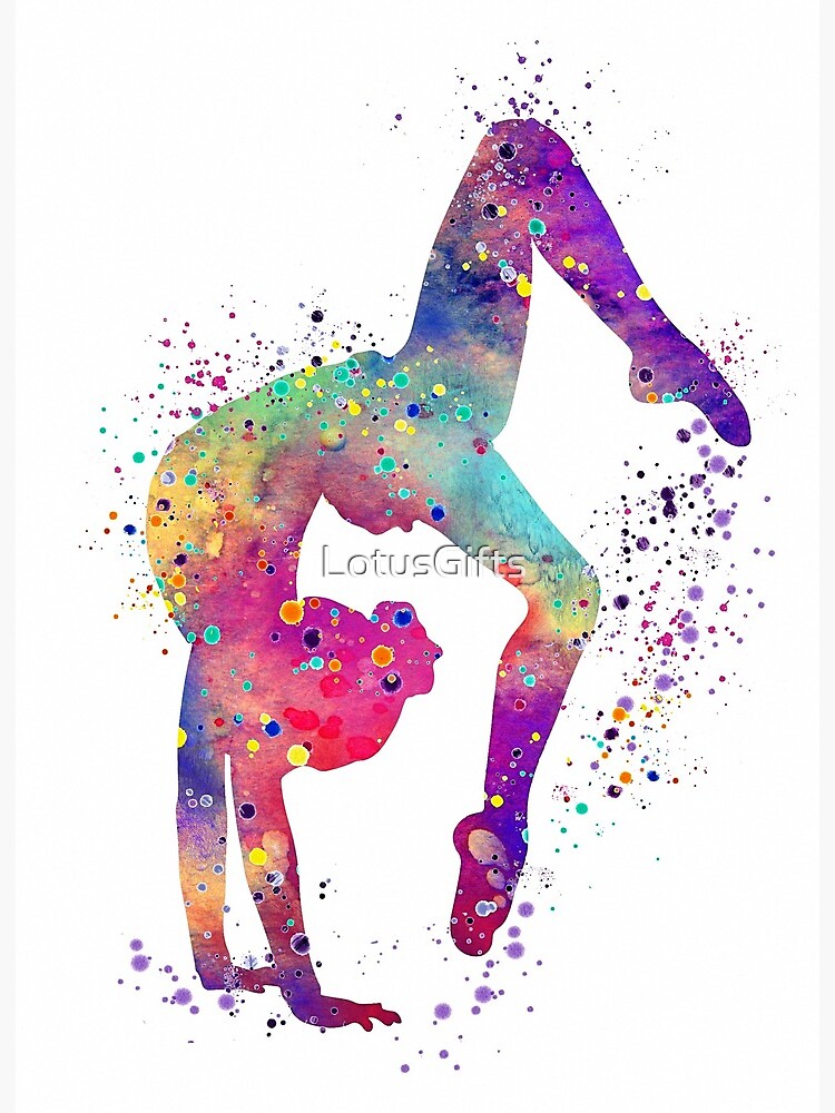 Gymnastics Girl Tumbling Colorful Watercolor Art Gift