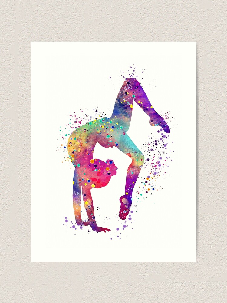 Gymnastics Girl Tumbling Colorful Watercolor Art Gift Art Print