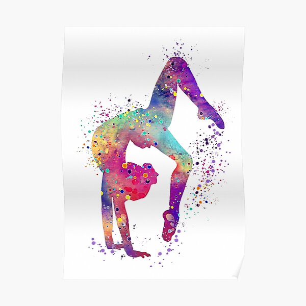 Gymnastics Girl Tumbling Colorful Watercolor Art Gift Poster