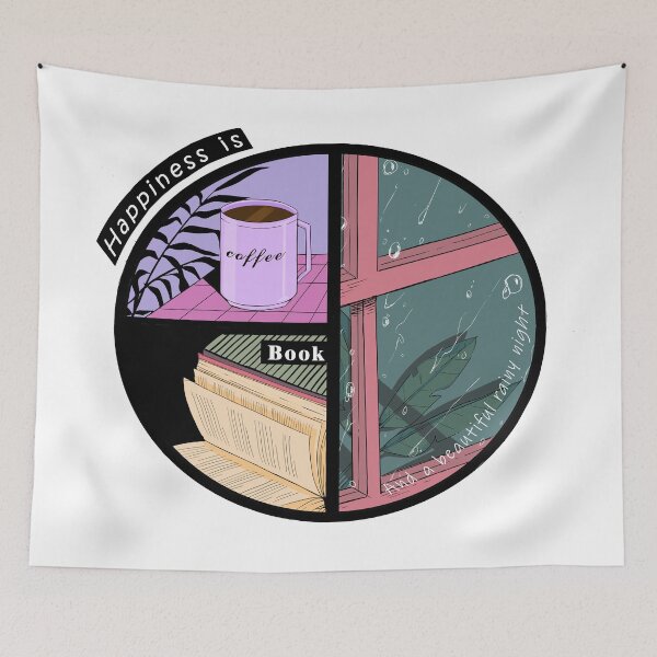 Item preview, happiness is a cup of coffee and a good book on a rainy day  designed and sold by nishi-T.