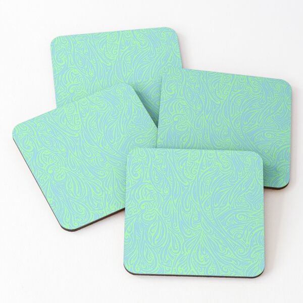 Item preview, Swirling Abstract Line Art in Light Blue on Green designed and sold by MathenaArt.