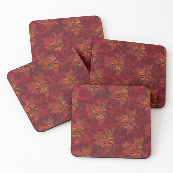 Artikelvorschau,  Hawaiianisch - polynesisch - samoanischer Vintage Lava Red Tapa Hibiscus Print entworfen und verkauft von sunnthreads.