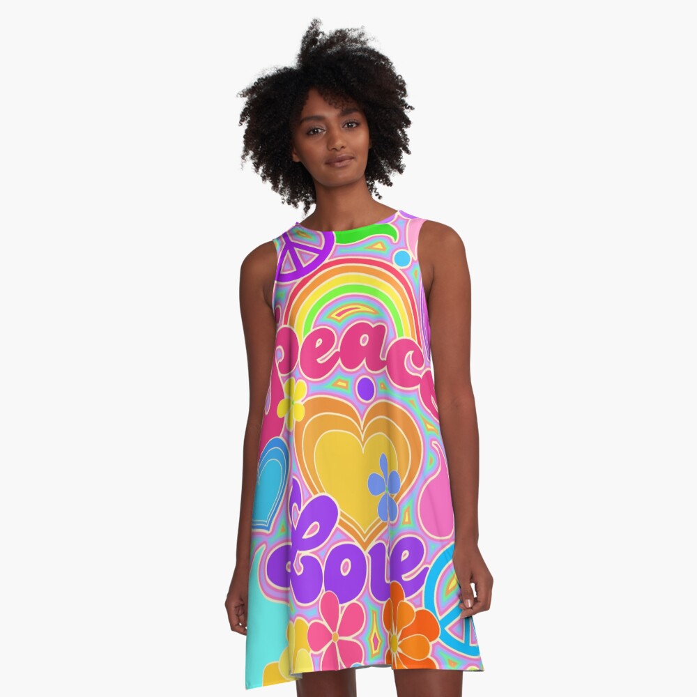 Peace and Love Hippie Art A-Line Dress