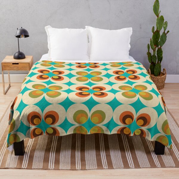 Artikelvorschau, Retro 70er Jahre Stil Blumen Blaugrün und Orange entworfen und verkauft von BoggyRdBoutique.
