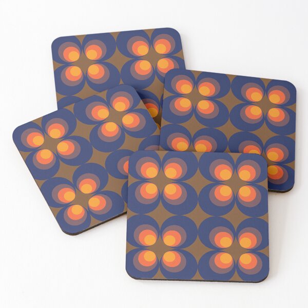 Item preview, Blue and Orange Retro 70s Floral Print designed and sold by BoggyRdBoutique.
