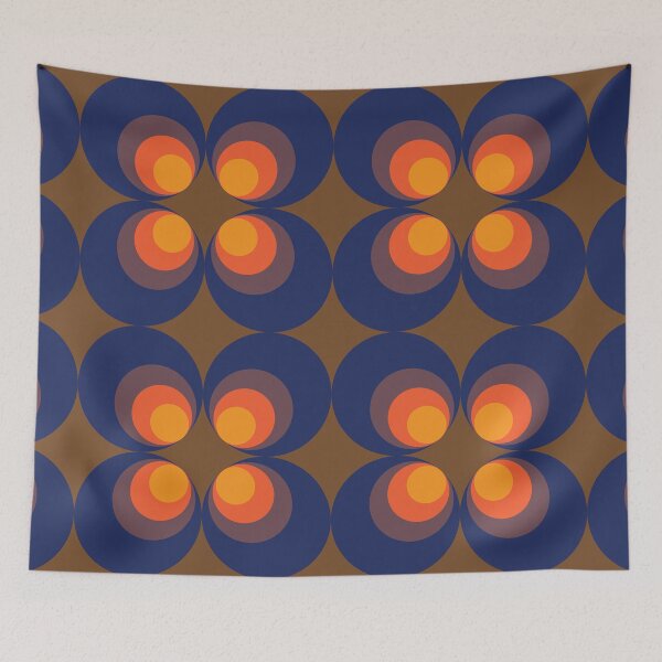 Item preview, Blue and Orange Retro 70s Floral Print designed and sold by BoggyRdBoutique.