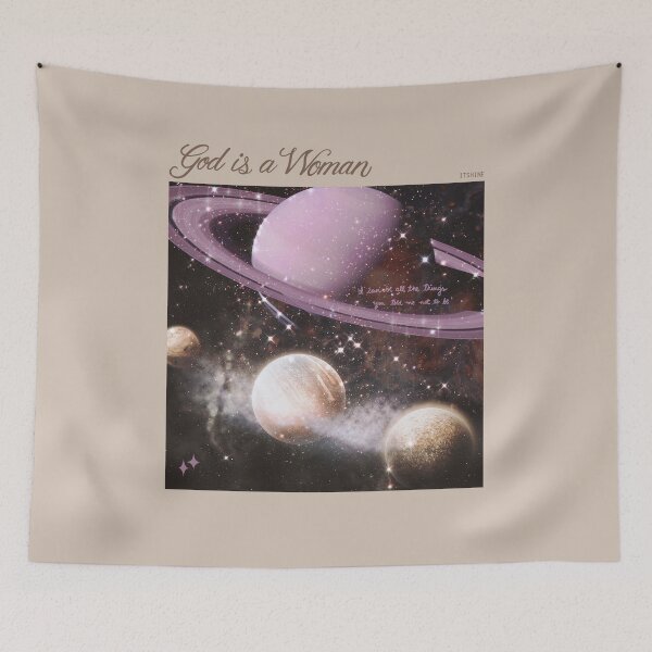 Item preview, god is a woman - space, universe, glittery planets (on beige) designed and sold by thewayitshine.