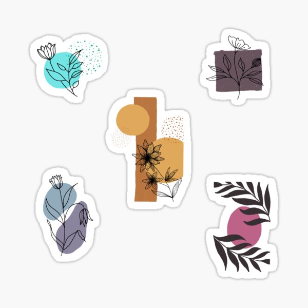 "cute minimal bohemian floral illustration sticker pack" Sticker