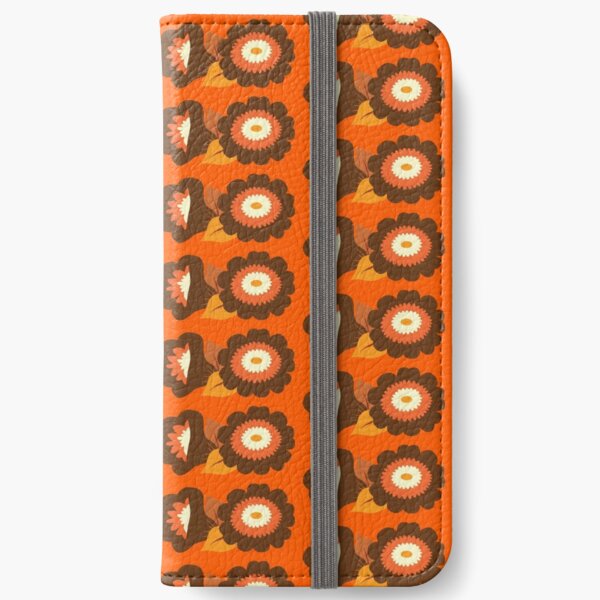 Retro Orange and Brown Flowers iPhone Wallet