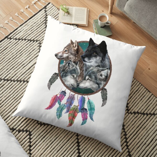 Four Wolf Team Dream Catcher Floor Pillow