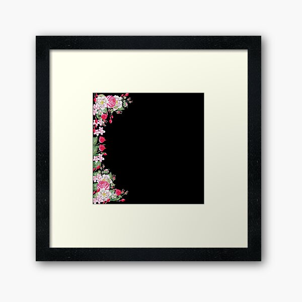 Red And Pink Flowers On Black Framed Art Print