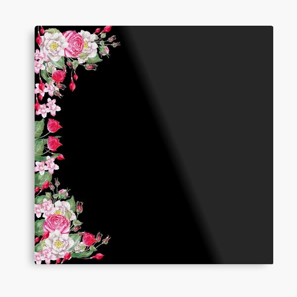 Red And Pink Flowers On Black Metal Print