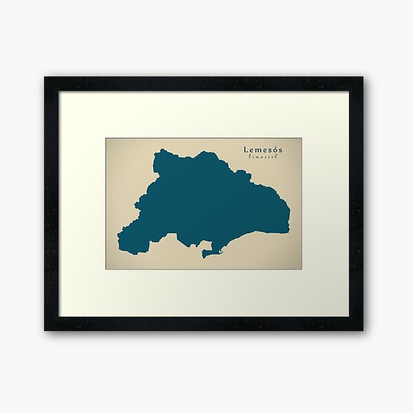 Modern Map - Lemesos region map Cyprus CY Framed Art Print