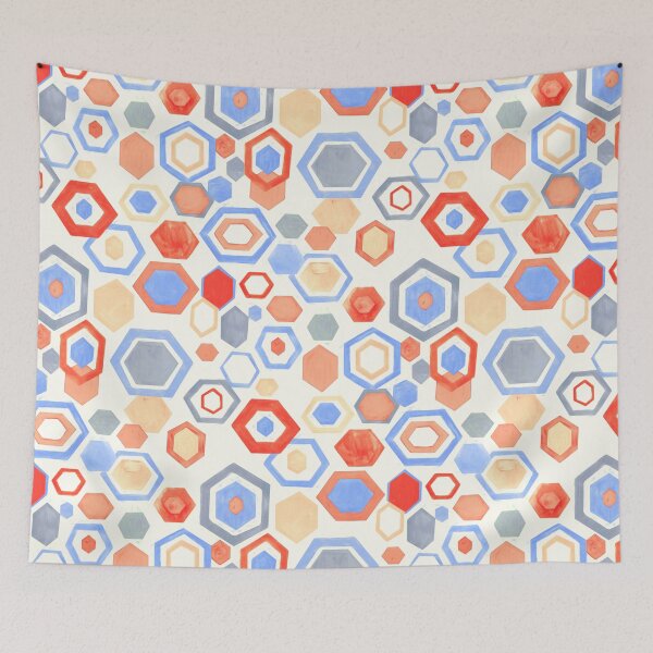 Item preview, Gouache Hexagons - Pastel Reds & Blues designed and sold by TigaTiga.