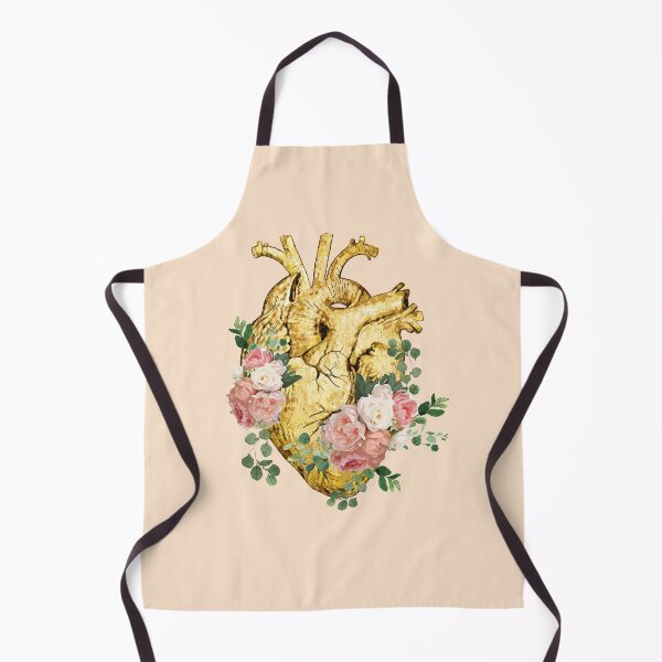 Item preview, Human heart and roses, anatomy illustration art, drawing of gold human heart with sweet flowers designed and sold by Collagedream.