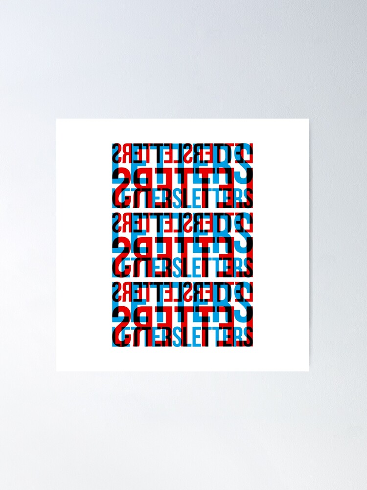 Letters Typography Stack (Cyan Red Black) Poster for Sale by John
