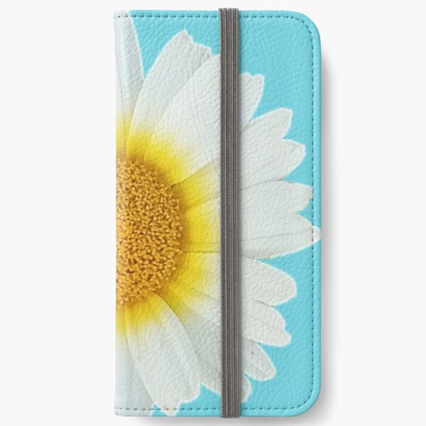 A Daisy Flower in a Turquoise Blue Background iPhone Wallet