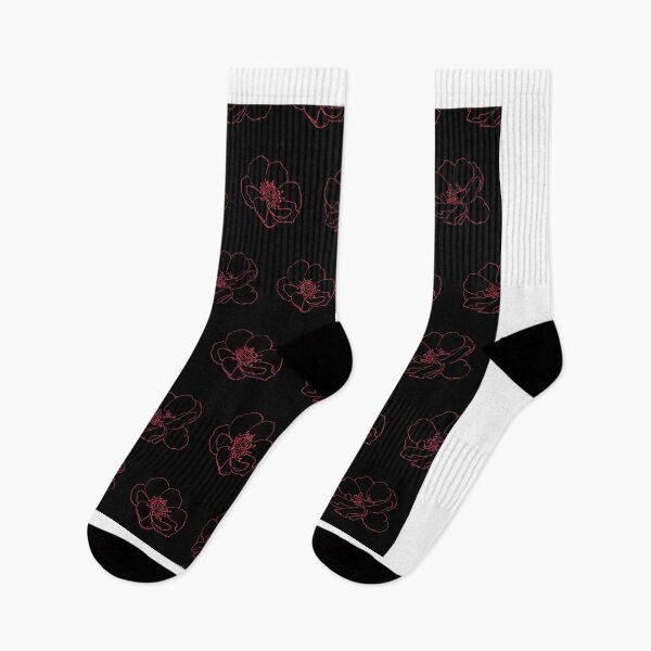 Item preview, red flowers on black pattern designed and sold by Molly-Vo.