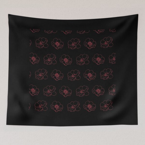 Item preview, red flowers on black pattern  designed and sold by Molly-Vo.