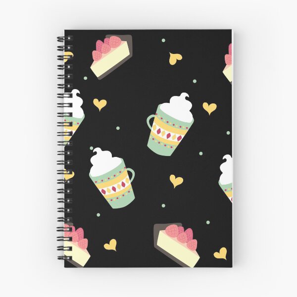 Item preview, cute raspberry cakes and desserts cup on black pattern  designed and sold by Molly-Vo.