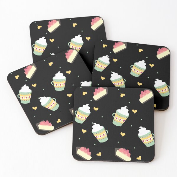 Item preview, cute raspberry cakes and desserts cup on black pattern  designed and sold by Molly-Vo.