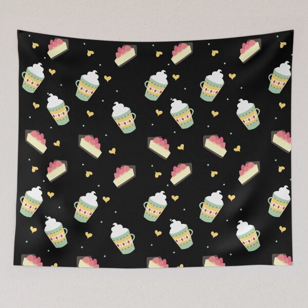 Item preview, cute raspberry cakes and desserts cup on black pattern  designed and sold by Molly-Vo.