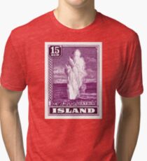 1938 Iceland Geysir Postage Stamp Tri-blend T-Shirt