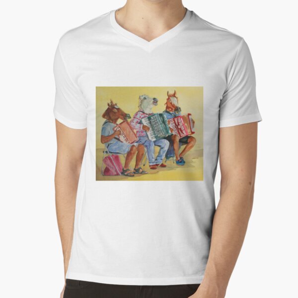 Horsing Around With Accordions V-Neck T-Shirt