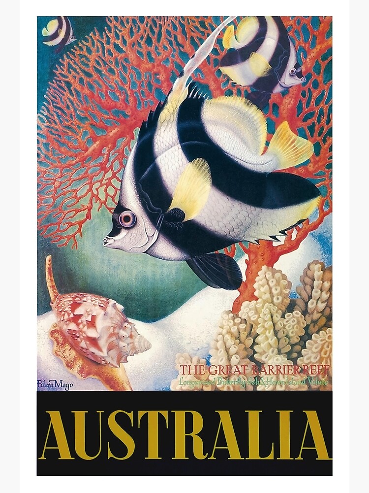 Discover Australia Great Barrier Reef Vintage World Travel Poster by Eileen Mayo Premium Matte Vertical Poster
