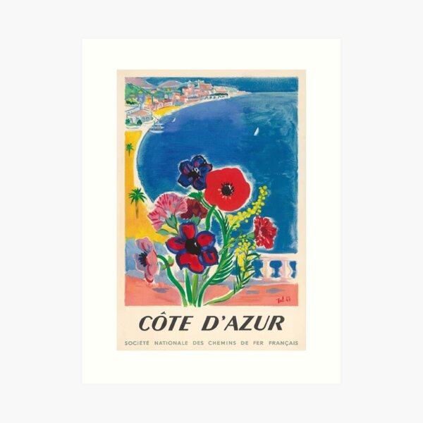 1947 Cote d'Azur French Riviera Vintage World Travel Poster Art Print