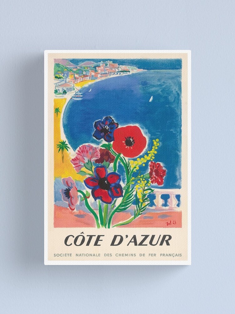 1947 Cote d'Azur French Riviera Vintage Travel Poster Canvas Print